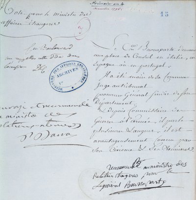 Lettera di raccomandazione firmata da Napoleone Bonaparte (1769-1821) per suo fratello, Giuseppe (1768-1844) dicembre 1795 da French School