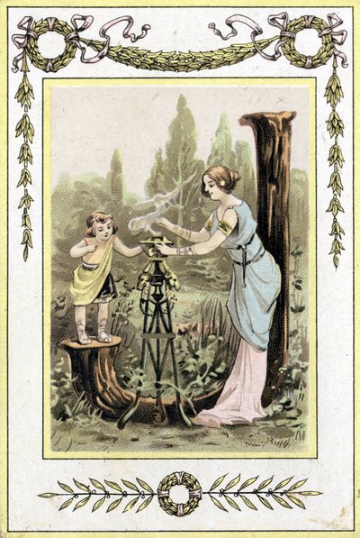 Lettera che rappresenta una madre e una figlia, fine XIX secolo (cromolitografia) da French School