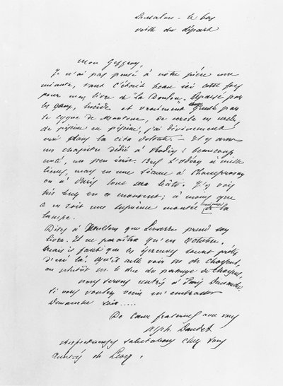 Lettera inviata da Alphonse Daudet da French School