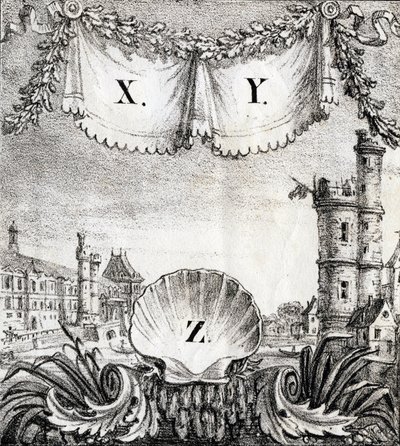 Lettere X, Y e Z: Parigi nel 1500 - "Alphabet Picturesque des Monumens de Paris" c.1840 (incisione) da French School