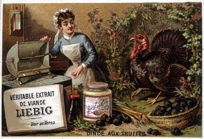 Ricette Liébig: tacchino con tartufi - cromolitografia Liébig da French School