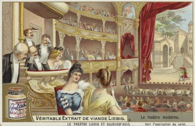 Carta Liebig con un teatro moderno da French School