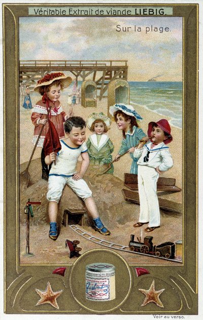 Serie di cromolitografie Liebig "Gioco da spiaggia" di bambini. sd. XIX secolo da French School