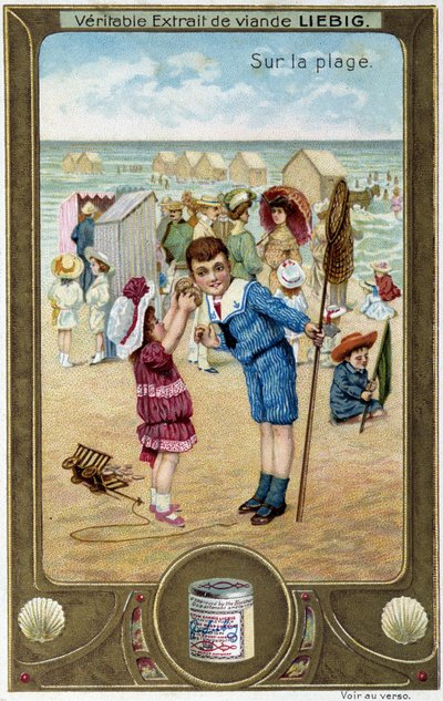 Serie di cromolitografie Liebig Giochi sulla spiaggia dei bambini. XIX secolo da French School