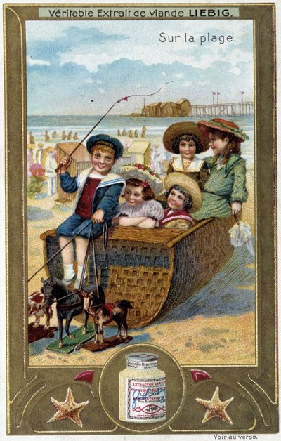 Gioco sulla spiaggia di bambini, serie cromolitografica Liebig, XIX secolo da French School