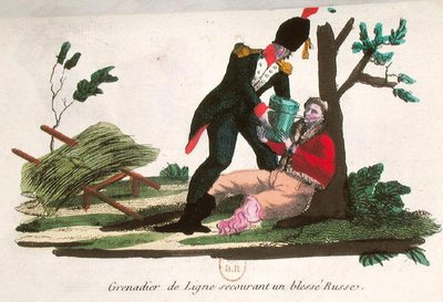 Granatiere di linea che aiuta un soldato russo ferito da French School