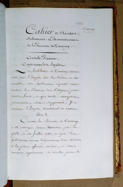 Elenco di lamentele e richieste indirizzate al re Luigi XVI (1754-93) dalla parrocchia di Taverny, aprile 1789 da French School