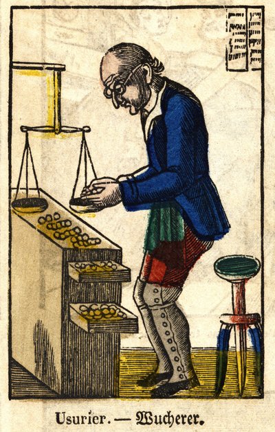 Usuraio; Serie sui mestieri, immagine di Epinal del XIX secolo da French School
