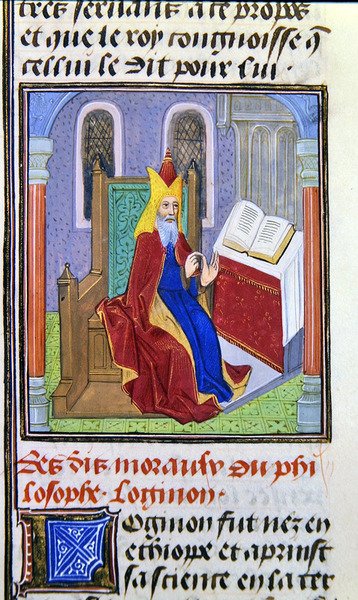 Lomnon, da Histoire des Philosophes, fine XV secolo (pergamena) da French School