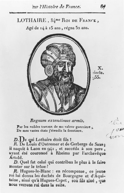 Lotario, Re carolingio di Francia (incisione) da French School