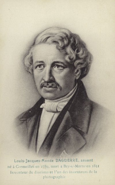 Louis Daguerre (1787-1851), pioniere francese della fotografia (litografia) da French School