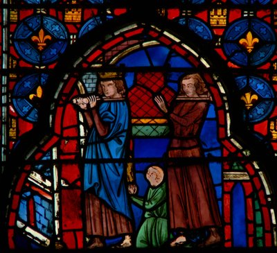 Luigi IX che porta reliquie nella Sainte-Chapelle, assistito da Roberto d