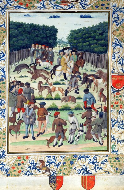 Louis Malet (1441-1516) Signore di Graville, caccia al cinghiale, dal Terrier de Marcoussis, dopo il 1493 da French School