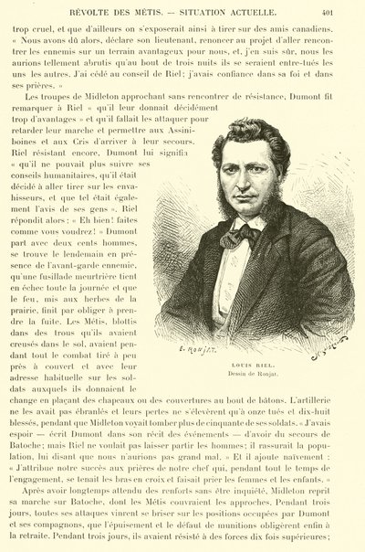 Louis Riel, politico canadese e leader del popolo Métis delle praterie canadesi da French School