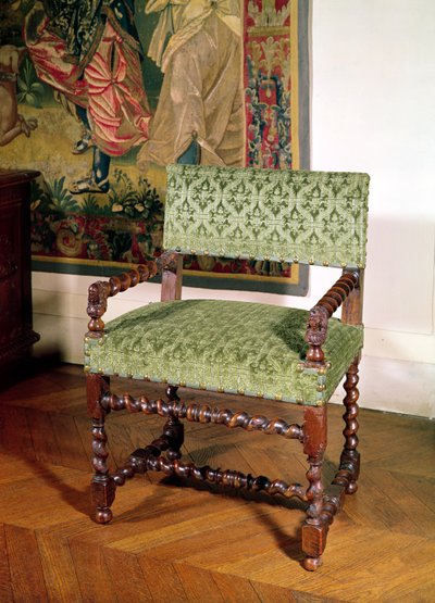 Poltrona Luigi XIII (legno e damasco) da French School