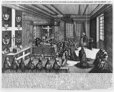 Luigi XIV (1638-1715) sul letto di morte a Versailles, 1 settembre 1715 da French School