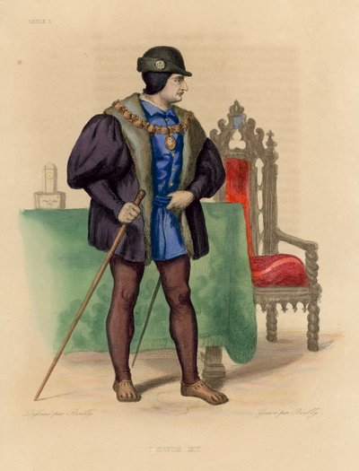Luigi XI (incisione colorata) da French School