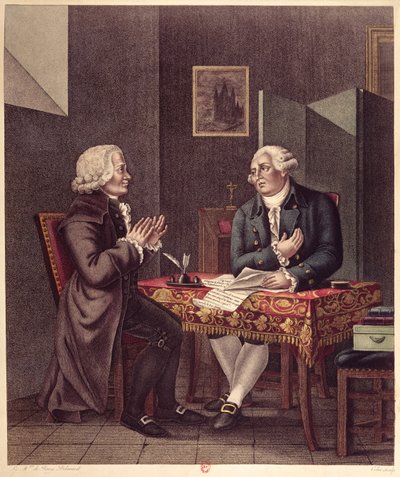 Luigi XVI (1754-93) che Legge il suo Ultimo Testamento a Guillaume de Lamoignon de Malesherbes (1721-94) nel Tempio, 25 dicembre 1793 da French School