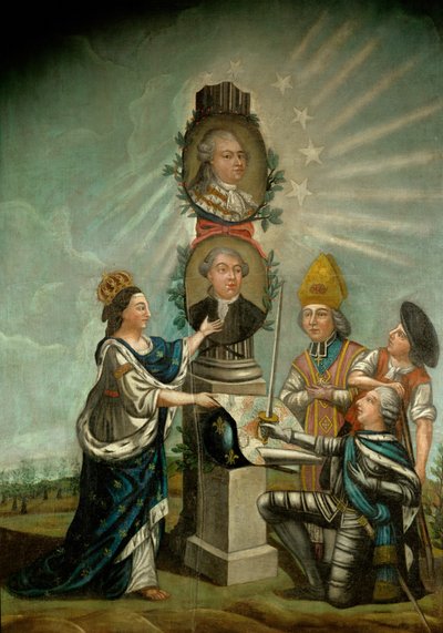 Luigi XVI e il suo ministro delle Finanze Jacques Necker, ammirato dai tre ceti di Francia, aristocrazia, clero e borghesia ... da French School