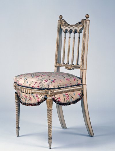 Sedia in legno dorato e seta di Lione in stile Luigi XVI Secondo Impero (Napoleone III), seconda metà del XIX secolo, Francia da French School