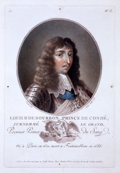 Louis de Bourbon, Principe di Condé, da Portraits des grands hommes, femmes illustres, et sujets memorables de France, pubblicato 1787-92 da French School