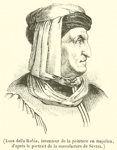 Luca della Robbia, inventore della pittura in maiolica (incisione) da French School