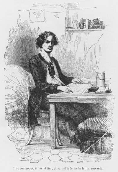 Lucien de Rubempre scrive una lettera, illustrazione da 