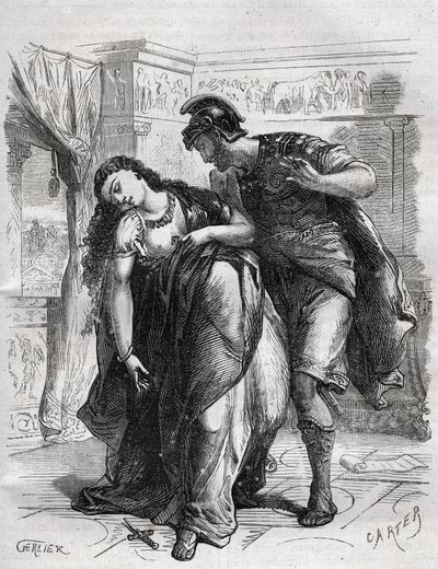La morte di Lucrezia: Lucrezia (Lucrezia, Lucretia, dama romana del VI secolo a.C.) fu vittima di violenza da parte del cugino Sesto Tarquinio, figlio di Tarquinio il Superbo. Si suicidò davanti al marito, Lucio Tarquinio Collatino, noto come Ta da French School