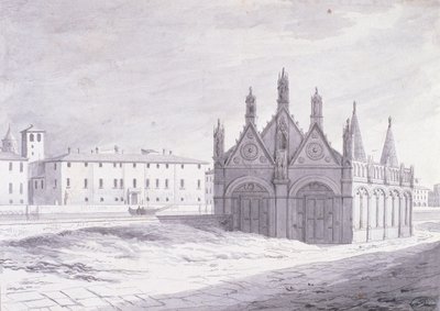 Lungarno, Santa Maria della Spina, Pisa (penna e inchiostro su carta) da French School
