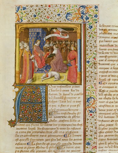 Raoul de Presles che presenta la sua traduzione a Carlo V (1338-80) da La Città di Dio di Sant