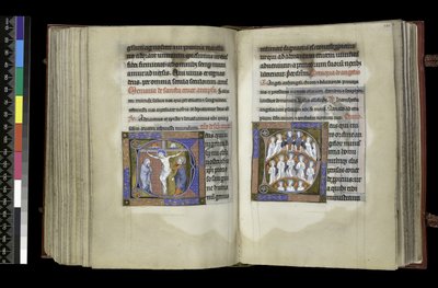 MS 300 f.198v-199r, Suffragio alla Croce e Suffragio agli Angeli, dal Salterio e Ore di Isabella di Francia, Parigi, c.1265-70 (penna e inchiostro e tempera su pergamena) da French School