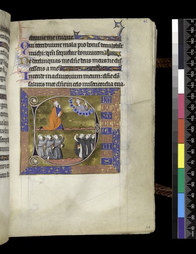 MS 300 f.42r, Davide prega Dio nella nuvola, dal Salterio e Ore di Isabella di Francia, Parigi, c.1265-70 da French School