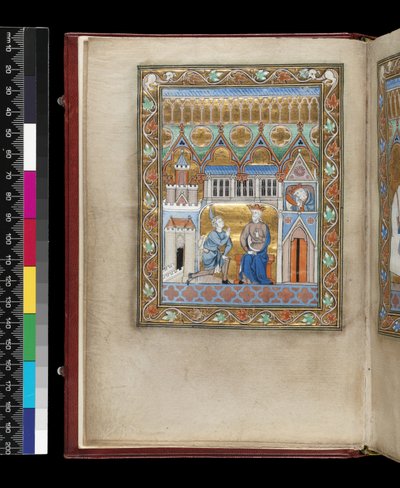 MS 300 f.IIIv, Davide, mostrato due volte, apprende della morte di Assalonne, dal Salterio e Ore di Isabella di Francia, Parigi, c.1265-70 da French School