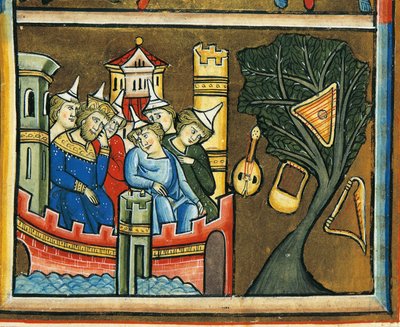 MS CXXXVII fol. 139v, Ebrei in lutto a Babilonia, dal Salterio di Santa Elisabetta da French School