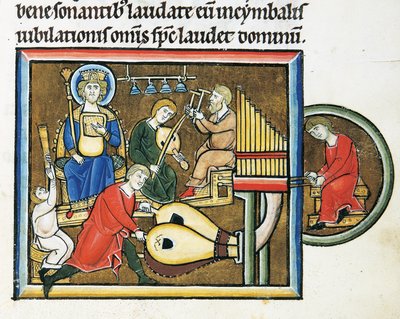Re Davide con il salterio e musicisti, dal Salterio di Santa Elisabetta da French School