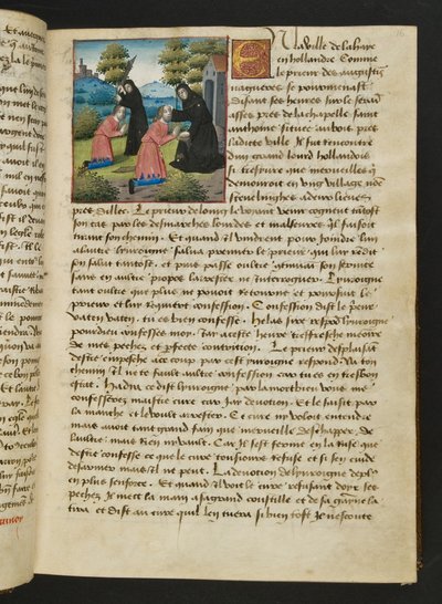 MS Hunter 252 016r Pagina da Cent Nouvelles Nouvelles, c.1461-62 da French School