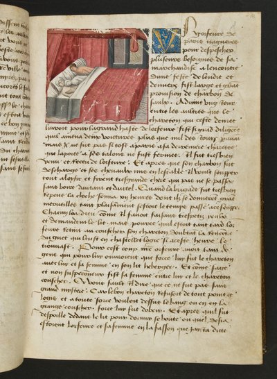 MS Hunter 252 018r Pagina da Cent Nouvelles Nouvelles, c.1461-62 da French School