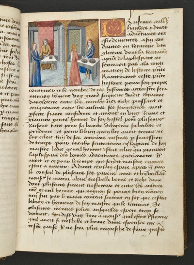 MS Hunter 252 023r Pagina da Cent Nouvelles Nouvelles, c.1461-62 da French School