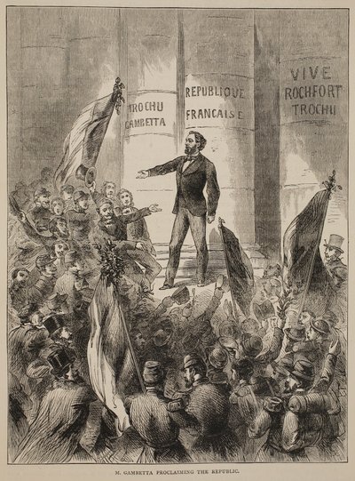 M. Gambetta proclama la Repubblica, settembre 1870, illustrazione da Cassells History of the War between France and Germany, 1870-1871 da French School