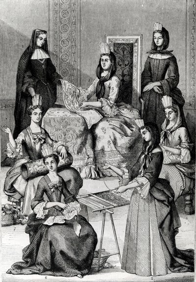 Madame de Maintenon con le sue dame di compagnia da French School