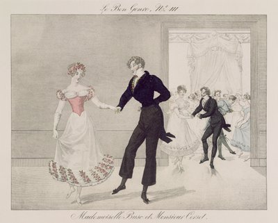 Mademoiselle Busc e Monsieur Corset, tavola 111 da Le Bon Genre, c.1810 da French School