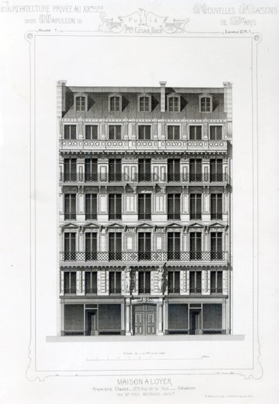 Maison A Loyer, No 3 Rue de la Paix, Parigi; Architecture Privee au C19th da French School