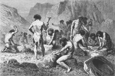 Fabbricazione e lucidatura del selce a Pressigny, illustrazione da L