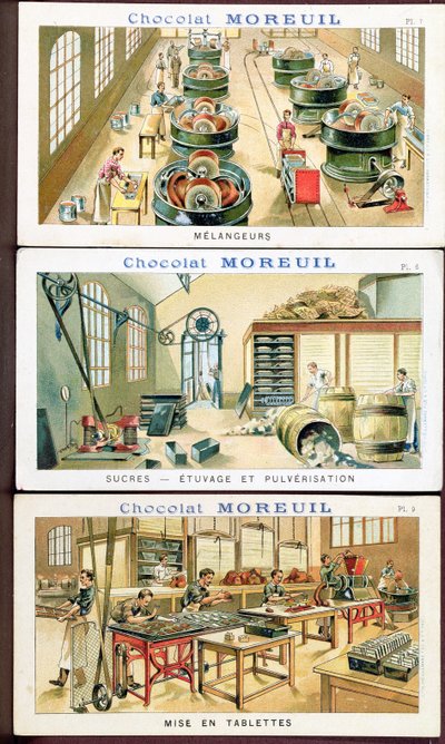 Produzione di cioccolato, immagine pubblicitaria del cioccolato Moreuil, c.1900 da French School