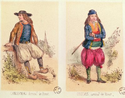 Costumi maschili di Landerneau e Goulven, da Les Costumes Bretons de Sorrieu da French School