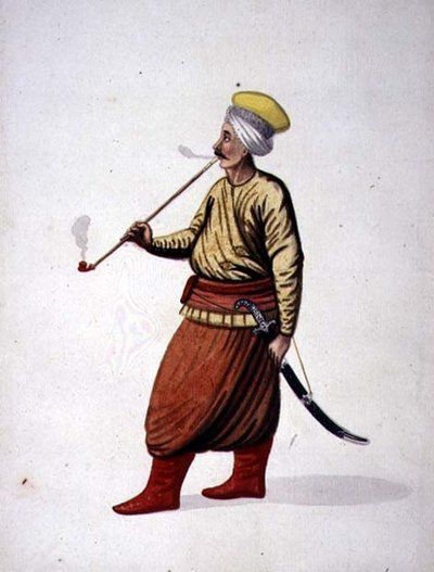 Uomo che fuma una pipa, periodo ottomano, terzo quarto del XVIII secolo da French School