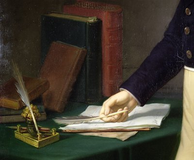 Uomo che tiene una penna nella mano destra, c.1830-40 da French School