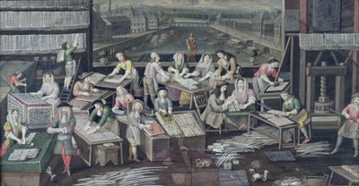 Fabbricazione di carte da gioco in una casa in Place Dauphine, disegno per un ventaglio, c.1680 da French School
