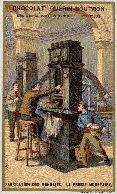 Fabbricazione di monete. Pressa per monete da French School