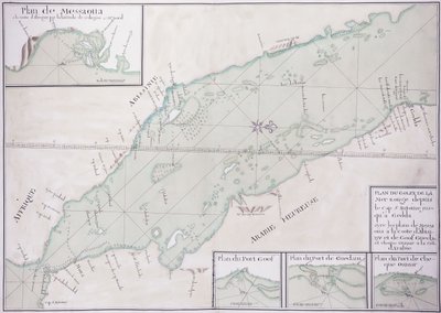 Mappa manoscritta della porzione meridionale del Mar Rosso dal Corno d